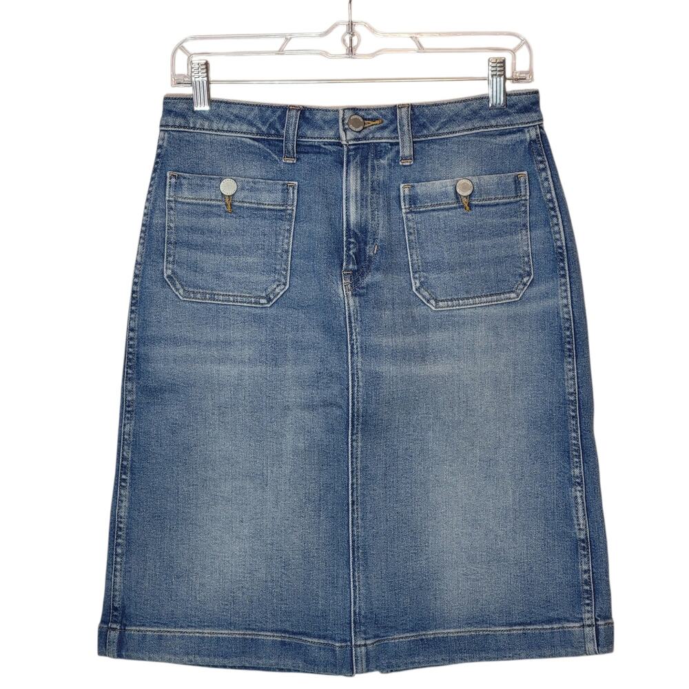 Banana Republic Denim Mini Skirt Medium Wash Blue Patch Pockets Size 6 NWT - Picture 1 of 9